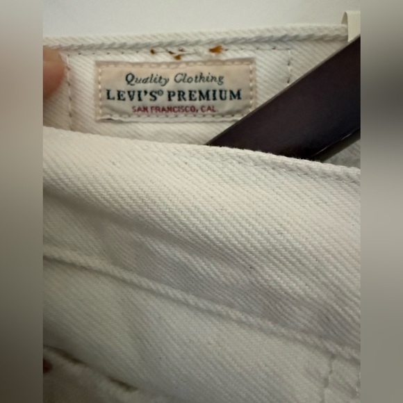 Levis 501 Cropped Jeans High Rise Straight Leg Distressed Ecru-White Woman’s. - Picture 4 of 5